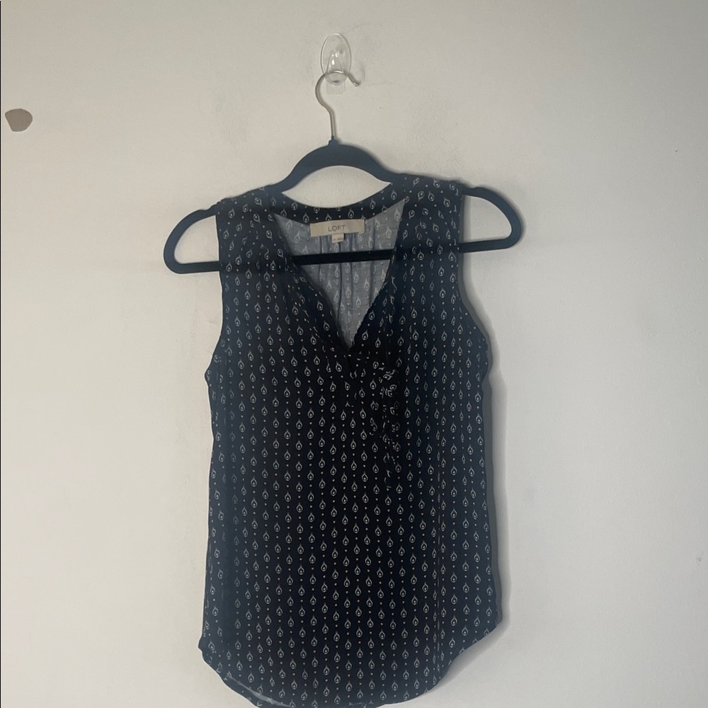 LOFT Dark Blue Sleeveless Blouse with Light Pattern